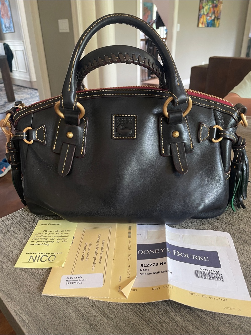 Dooney & bourke medium mail Florentine navy blue satchel bag NWT